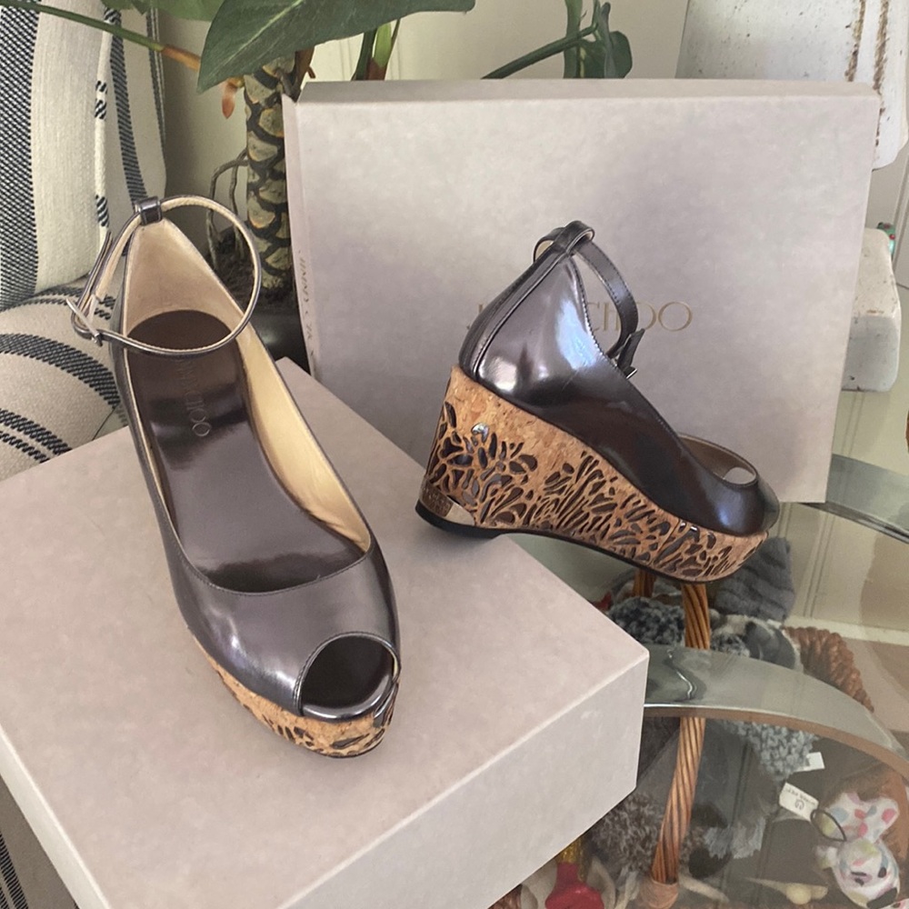 Jimmy Choo Silver Platinum Cork Design Shoe